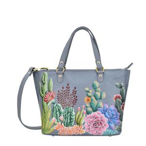 Hand-Painted Genuine Vegetable Tanned Leather Medium Tote - Desert :<